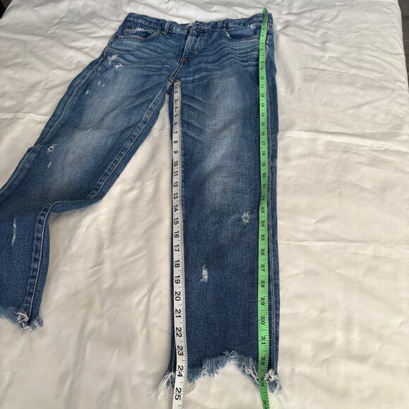 MOUSSY VINTAGE Womens 26 Blue Distressed Straight Leg Cropped Jeans Raw Hem - Picture 5 of 10